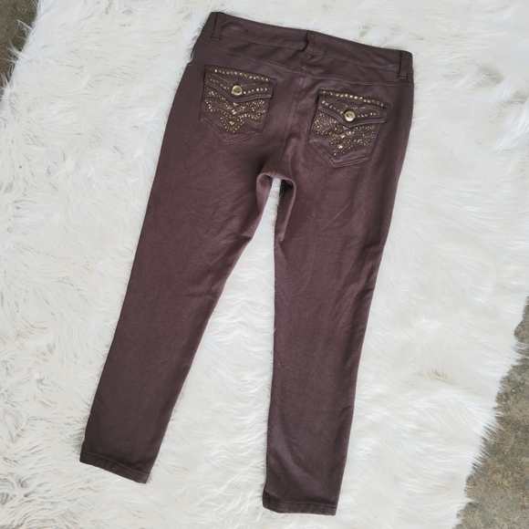 One5One Brown Legging Bead Cropped Pants Brown 151 - Picture 6 of 11